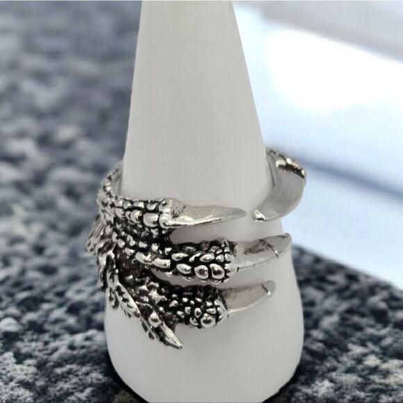 Dragon Claw of Nidhoggr Band Titanium Steel Adjustable Men's Ring Silver Jewelry - Picture 6 of 11